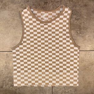 Aura Tan and White Checkered Top